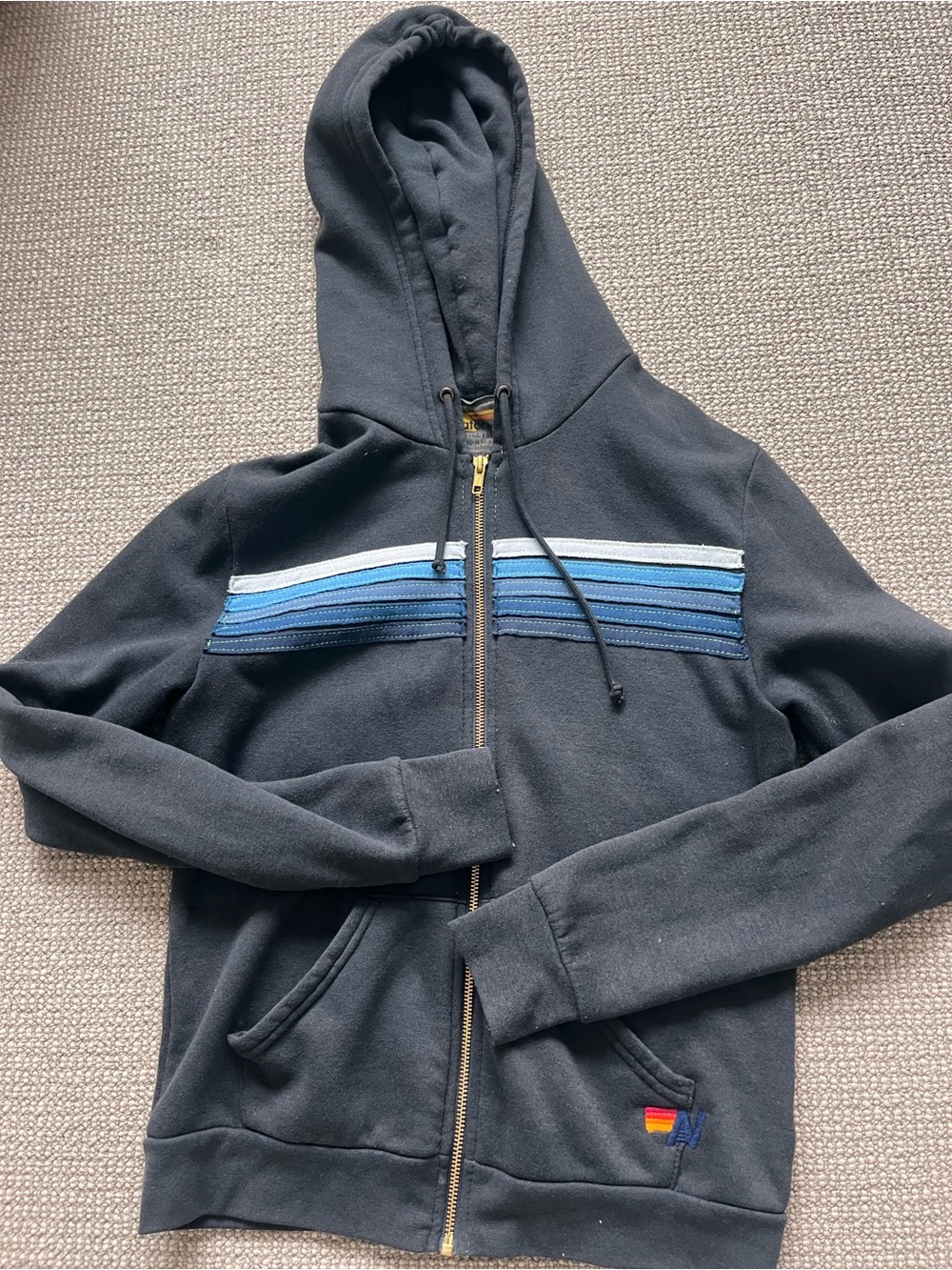 Women’s Small Zip Hoodie with Blue Stripe Detail